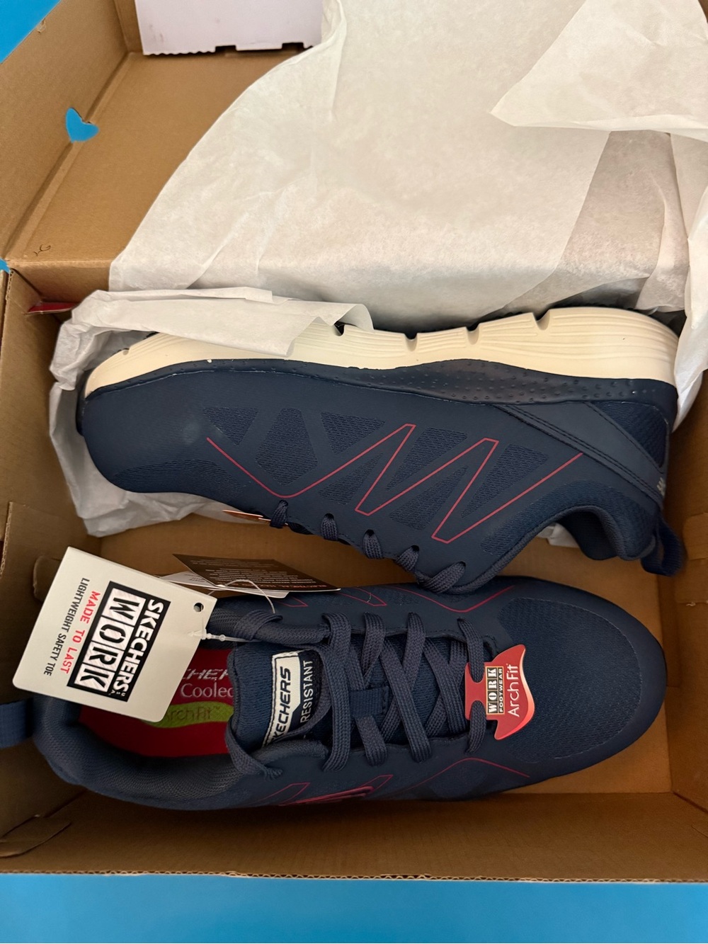 Skechers Men’s Navy Sneakers with Cream Midsole and Red Accents